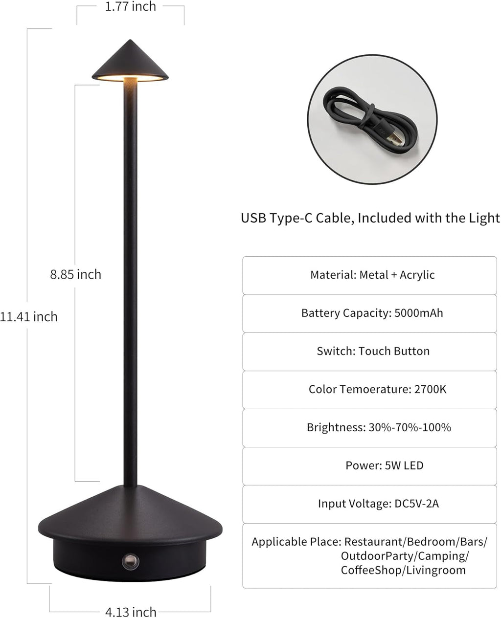 Cordless LED Desk Lamp Two Pack Rechargeable Matte Black