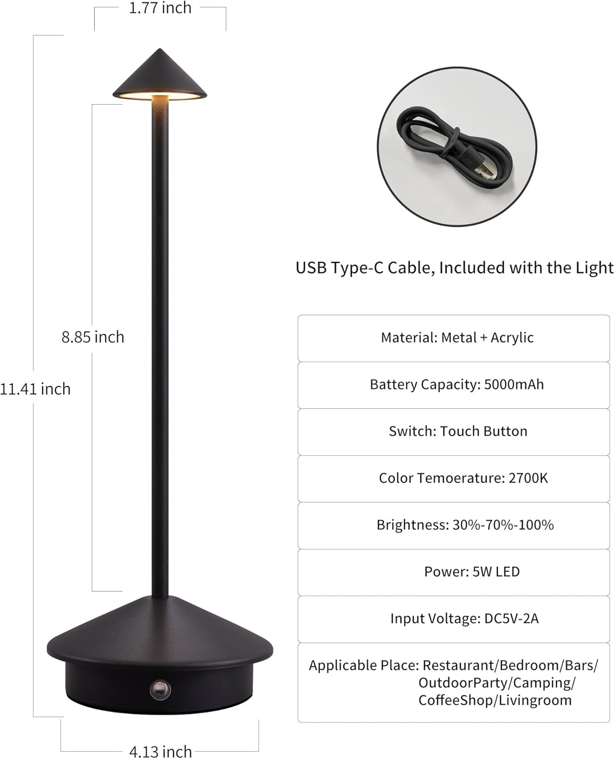 Cordless LED Desk Lamp Two Pack Rechargeable Matte Black