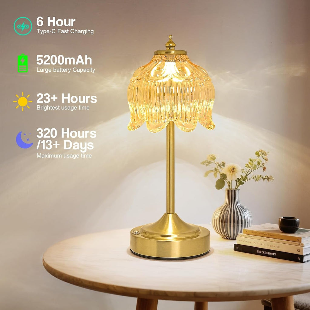 Cordless Lotus Desk Lamp 5200mAh Amber Rechargeable