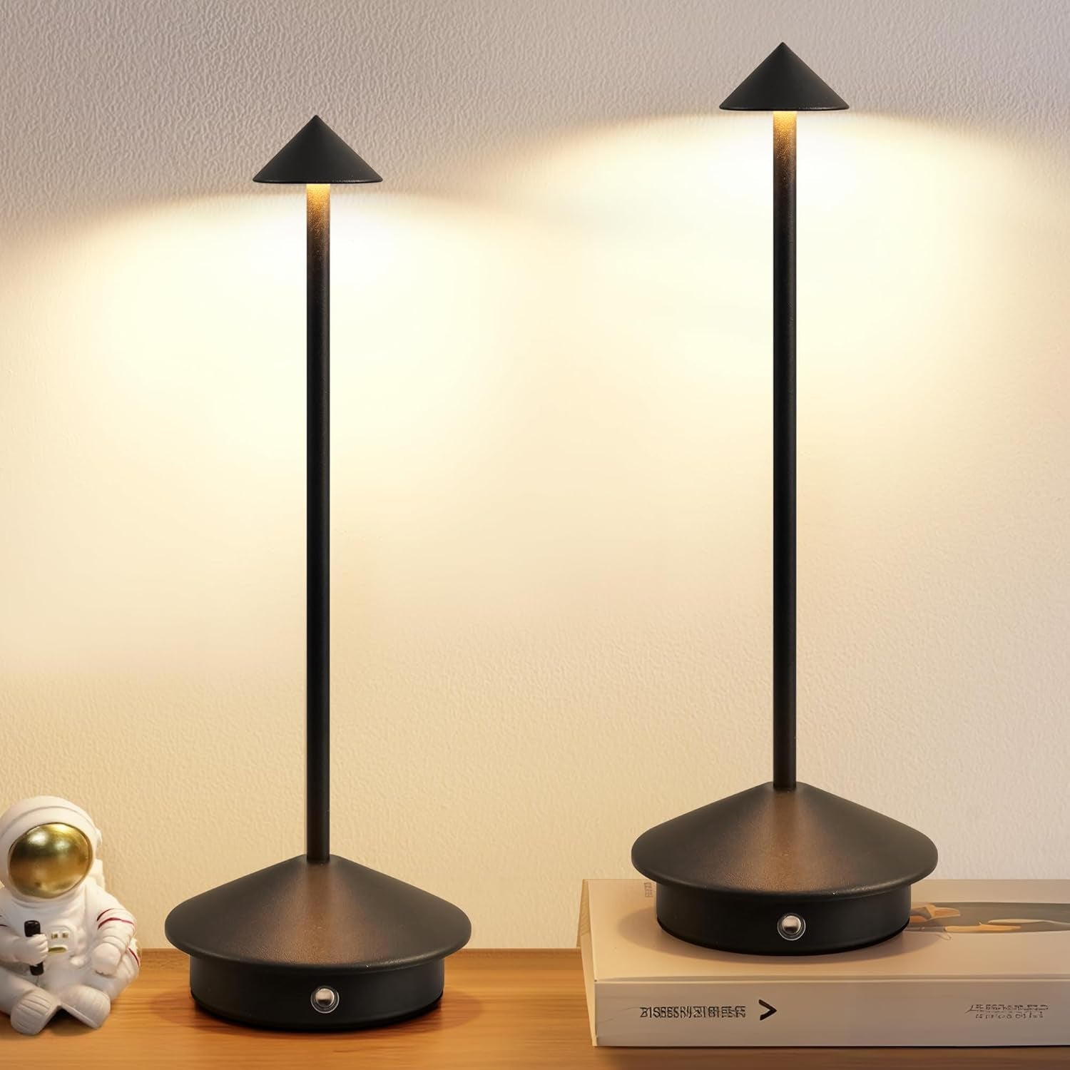 Cordless LED Desk Lamp Two Pack Rechargeable Matte Black
