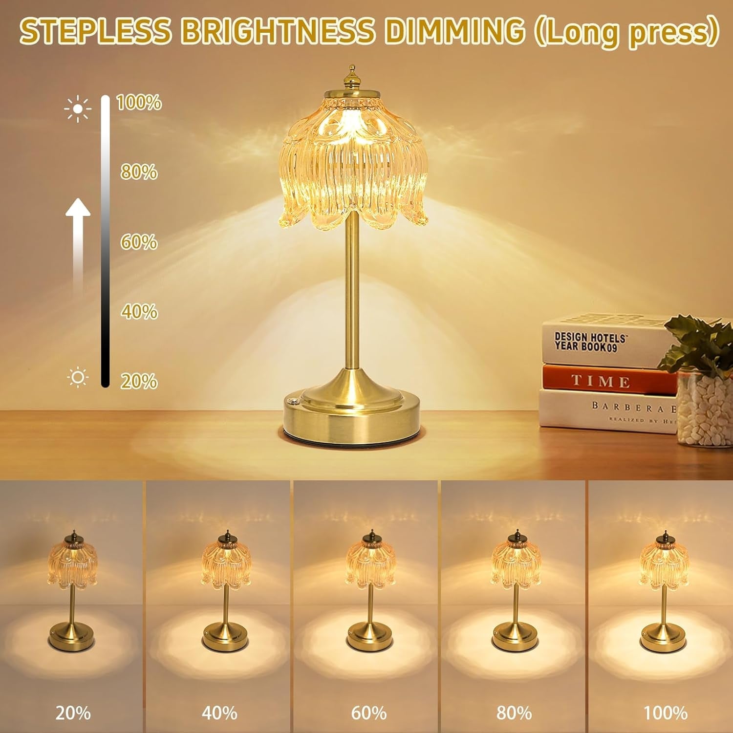 Cordless Lotus Desk Lamp 5200mAh Amber Rechargeable