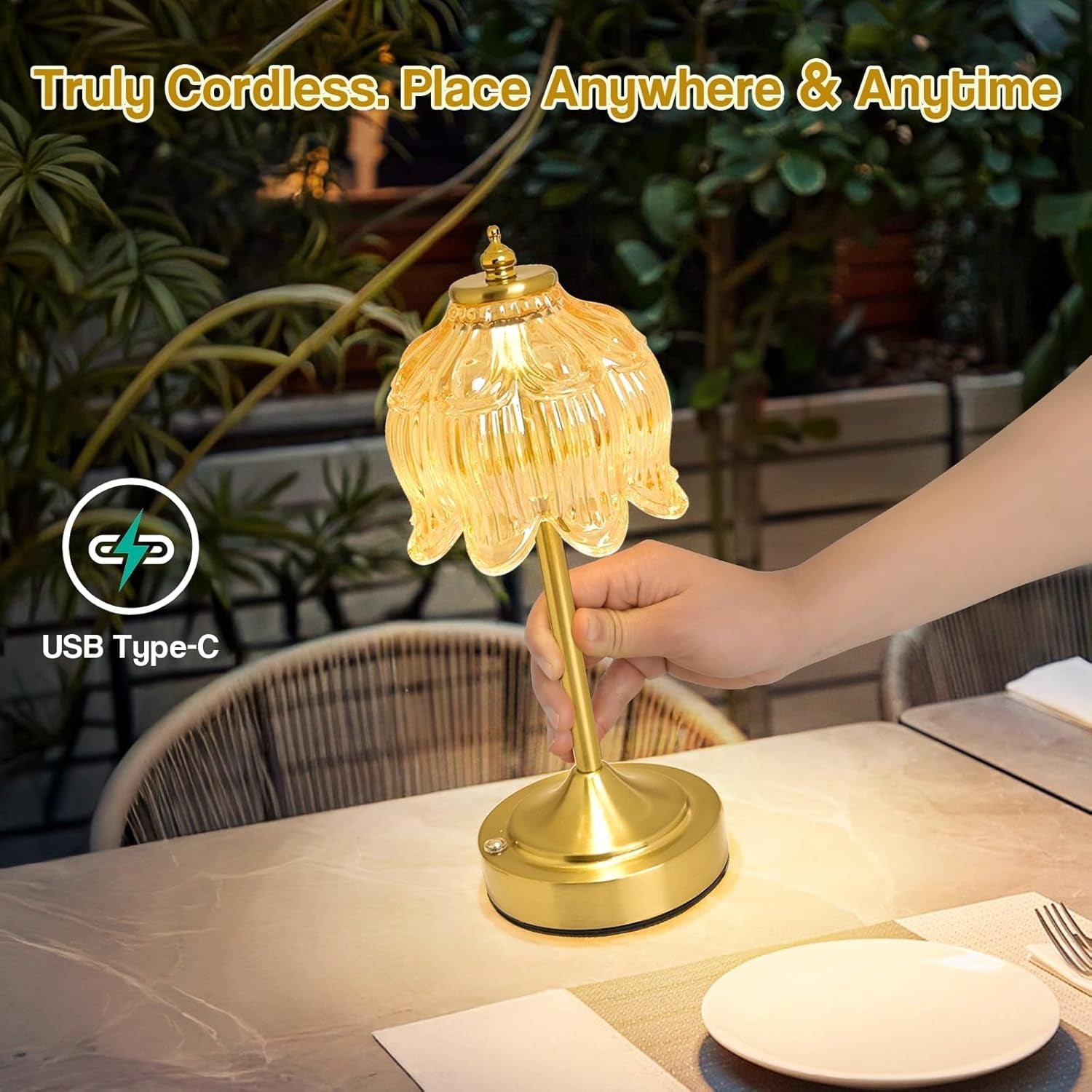 Cordless Lotus Desk Lamp 5200mAh Amber Rechargeable