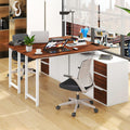 L-Shaped Desk with File Cabinet and Power Outlet Reversible Corner Computer Desk-White