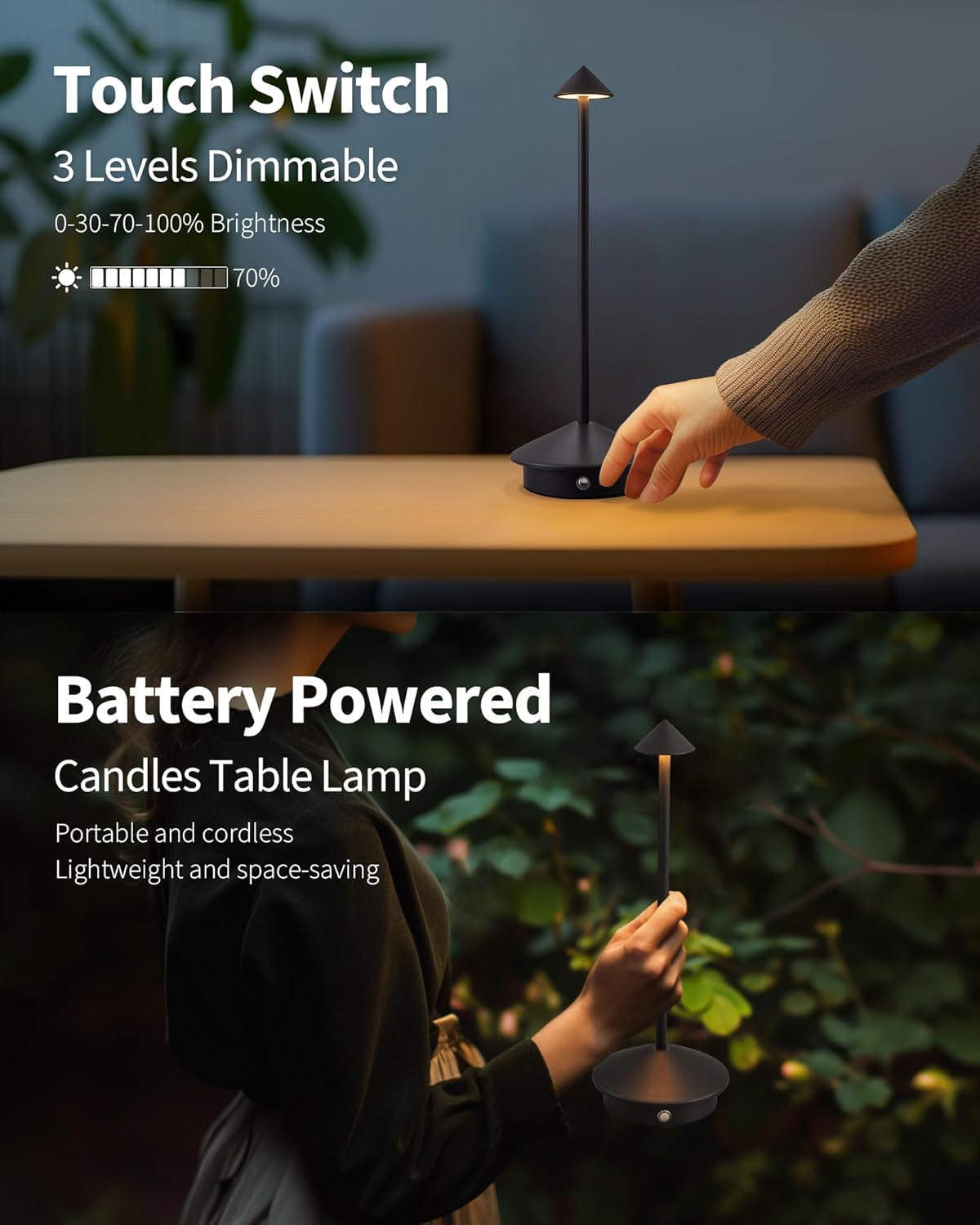 Cordless LED Desk Lamp Two Pack Rechargeable Matte Black